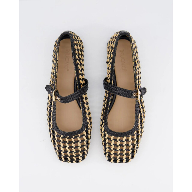 Gibaldi Dames bicolor woven ballerina D41003-Black Natural large
