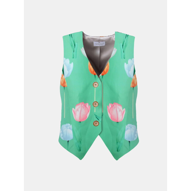 Mucho Gusto ® gilet lesbos groene tulpenprint MUCHO GUSTO® Gilet Lesbos Groene Tulpenprint large