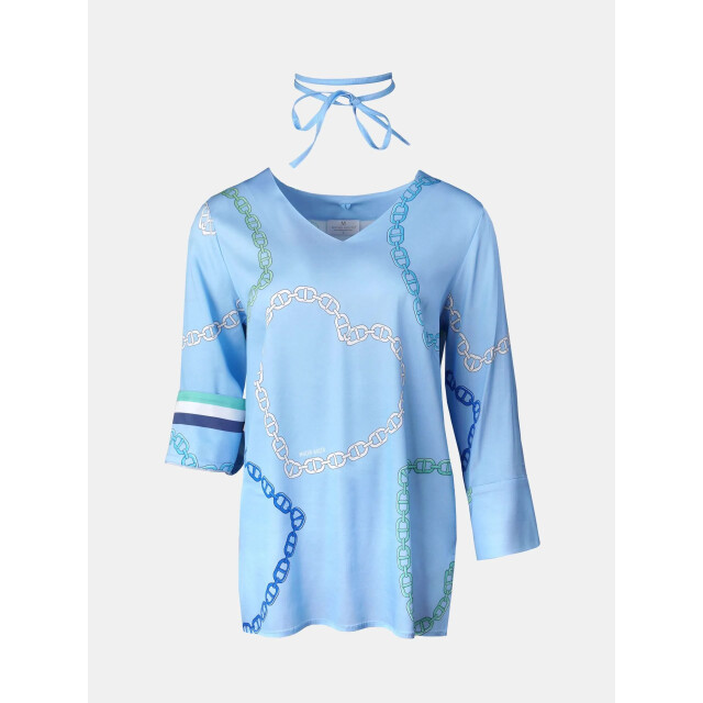 Mucho Gusto ® blouse maldives blauw ketting hartjesprint MUCHO GUSTO® Blouse Maldives Blauw Ketting Hartjesprint large
