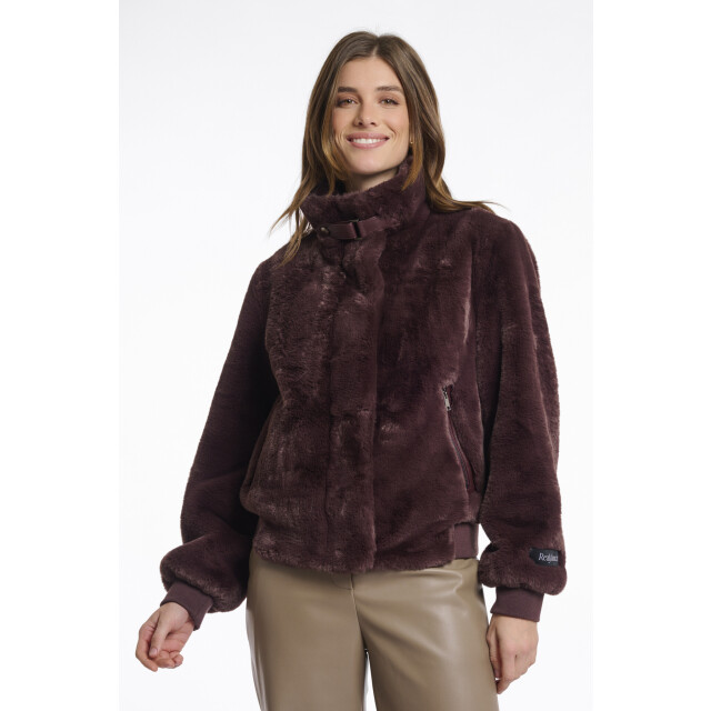 Rino & Pelle Ambra.7002511 rino en pelle short fake fur jacket chocolate bean Ambra.7002511 Chocolate bean large
