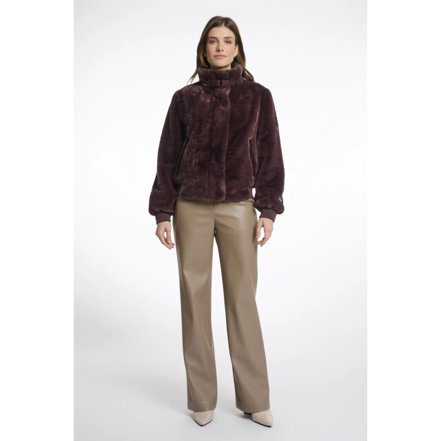 Rino & Pelle Ambra.7002511 rino en pelle short fake fur jacket chocolate bean Ambra.7002511 Chocolate bean large