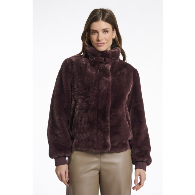 Rino & Pelle Ambra.7002511 rino en pelle short fake fur jacket chocolate bean Ambra.7002511 Chocolate bean large