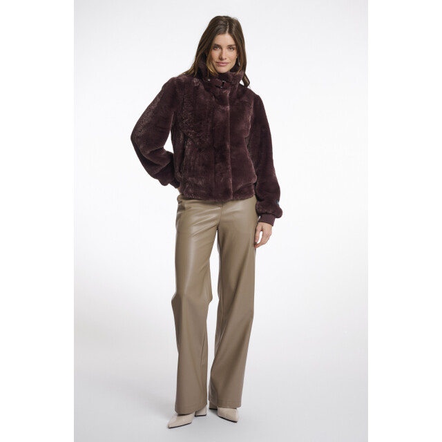 Rino & Pelle Ambra.7002511 rino en pelle short fake fur jacket chocolate bean Ambra.7002511 Chocolate bean large