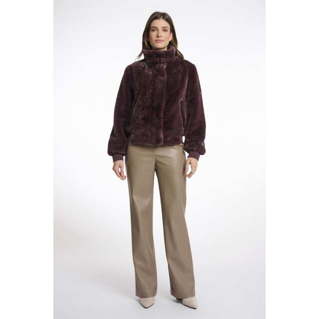 Rino & Pelle Ambra.7002511 rino en pelle short fake fur jacket chocolate bean Ambra.7002511 Chocolate bean large