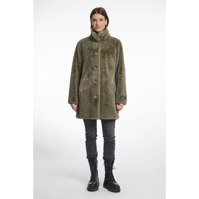 Rino & Pelle Nonna.7002511 rino en pelle single breasted fake fur coat green ash Nonna.7002511 Green ash large