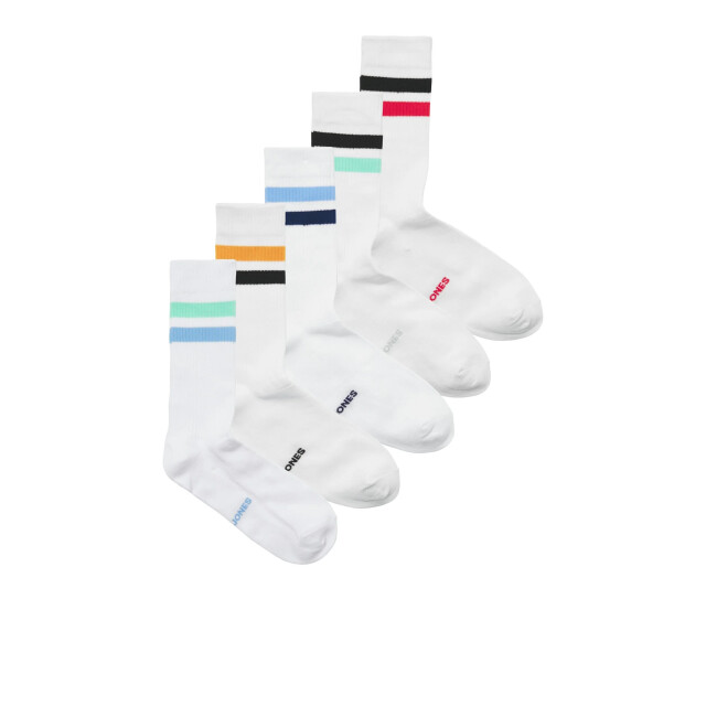 Jack & Jones Heren sportsokken jactirana tennissokken gestreept 5-pack wit 12277074 large