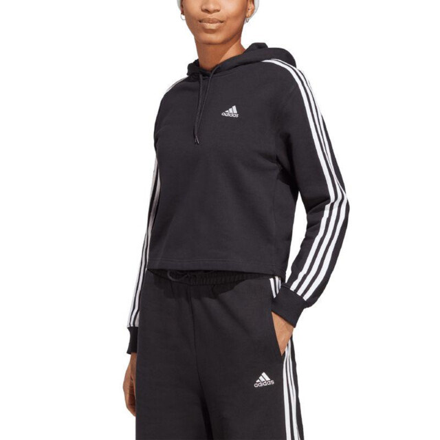 Adidas Dames essentials gestreepte french terry korte hoodie UTPP3142_black large