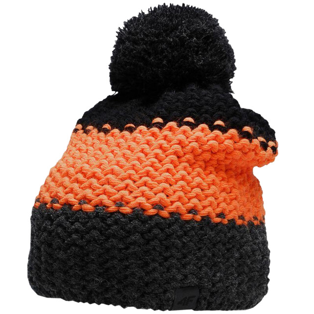 4F Kinder/kinder pom pom muts UTPP1101_blackorange large