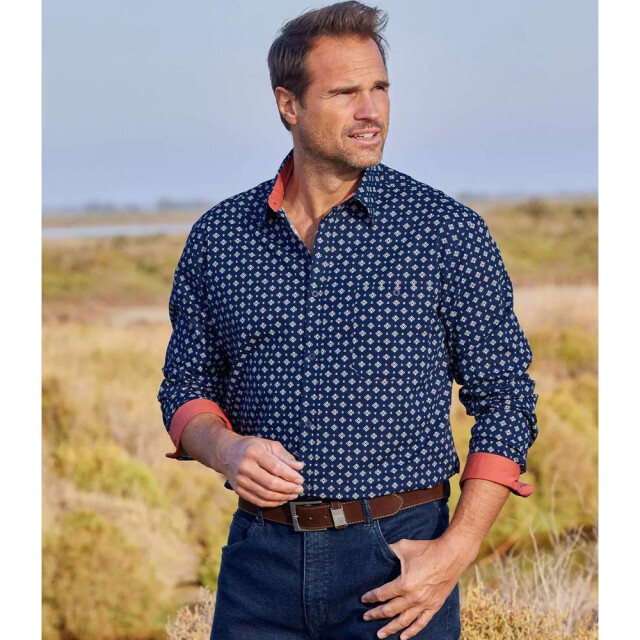 Atlas For Men Poplin overhemd met patroon voor heren UTAF278_navy large