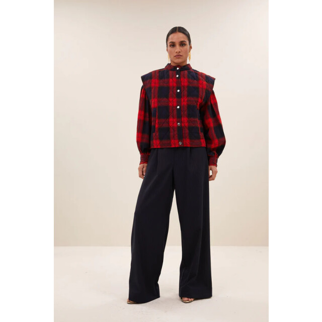 By-Bar Amsterdam 25519005 mave red check sleeveless jacket 25519005 mave jacket large