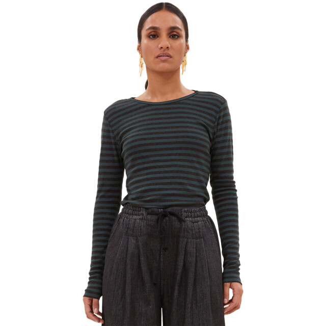 By-Bar Amsterdam Basic longsleeve stripe top dried basil 25511018-475 large
