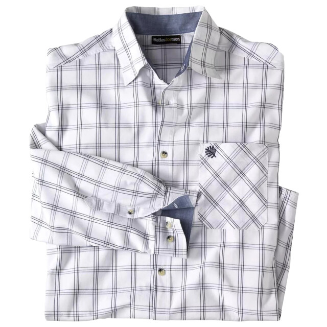 Atlas For Men Heren geruit poplin overhemd UTAF831_whitenavy large