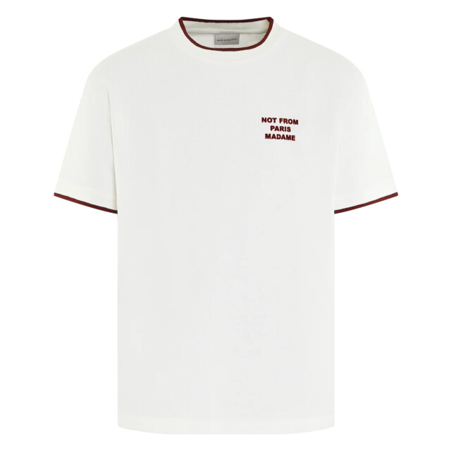 Drole De Monsieur Heren slogan piqué t-shirt H-TS262-CO167-OW-Off Whte large