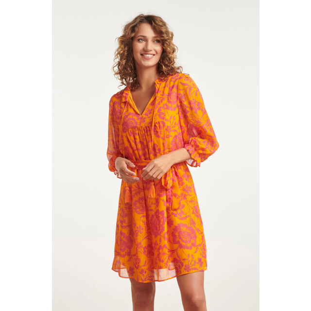 Smashed Lemon 24024 v-hals chiffon jurk met ballonmouwen