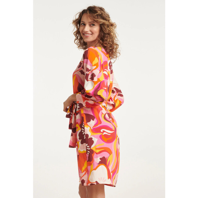 Smashed Lemon 24000 floral retro print v-neck jurk met riem | 24000-420-998 large
