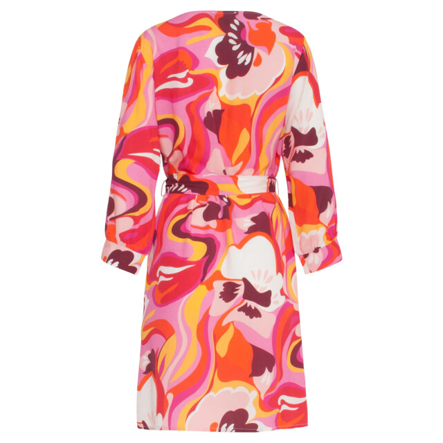 Smashed Lemon 24000 floral retro print v-neck jurk met riem | 24000-420-998 large