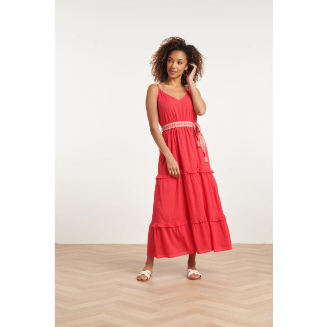 Smashed Lemon 24132 katoenen dobby maxi jurk met spaghettibandjes | 24132-450-S large Smashed Lemon 24132 katoenen dobby maxi jurk met spaghettibandjes | 24132-450-S large