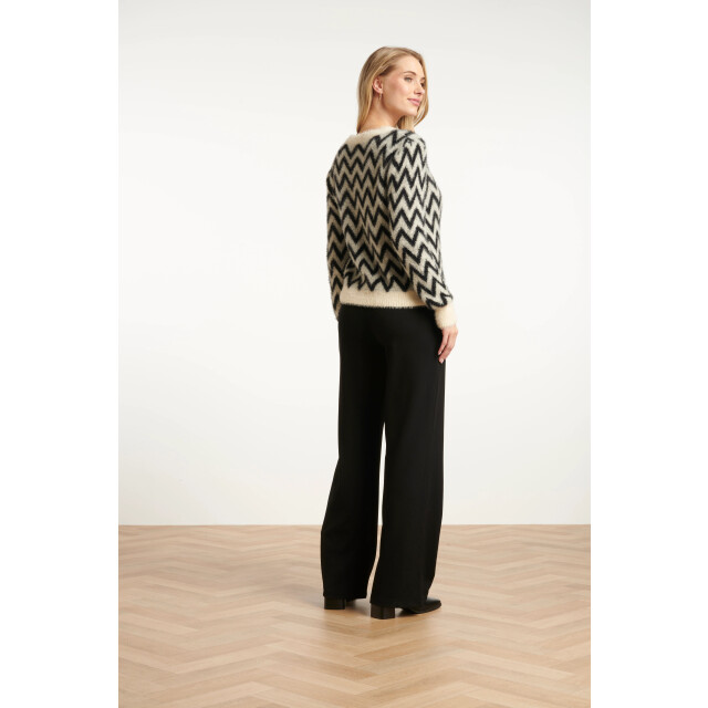 Smashed Lemon Zwart, grijs en offwhite gebreide top met zigzagprint | 8720331392255 large