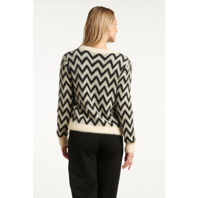 Smashed Lemon Zwart, grijs en offwhite gebreide top met zigzagprint | 8720331392255 large
