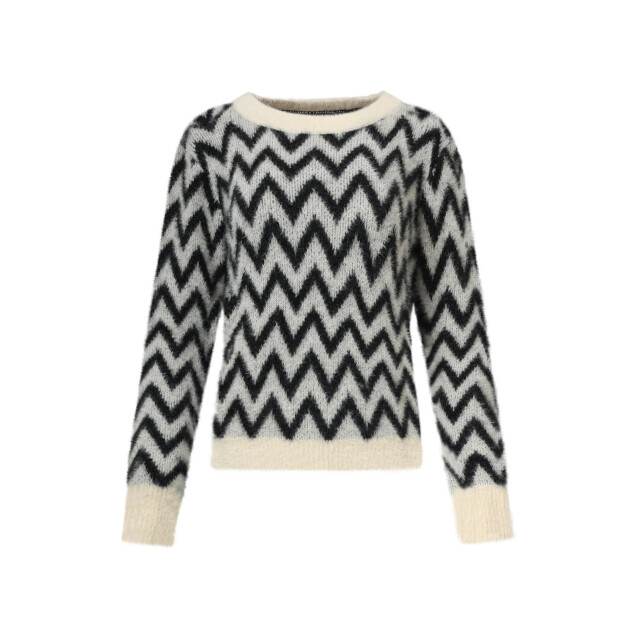 Smashed Lemon Zwart, grijs en offwhite gebreide top met zigzagprint | 8720331392255 large