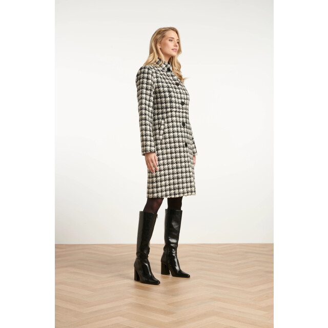Smashed Lemon Houndstooth jas met hoge hals in zwart en off-white | 8720331373599 large