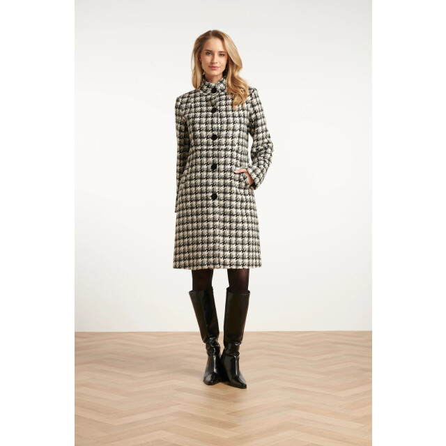 Smashed Lemon Houndstooth jas met hoge hals in zwart en off-white | 8720331373599 large