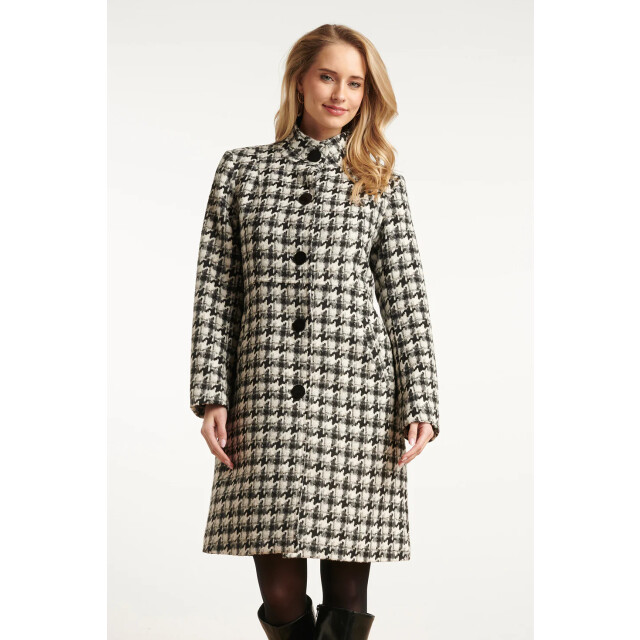 Smashed Lemon Houndstooth jas met hoge hals in zwart en off-white | 8720331373599 large