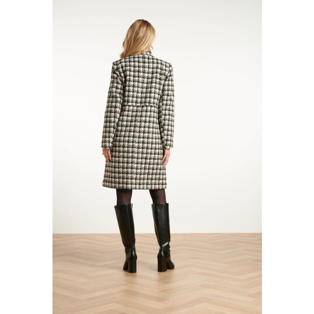 Smashed Lemon Houndstooth jas met hoge hals in zwart en off-white | 8720331373599 large