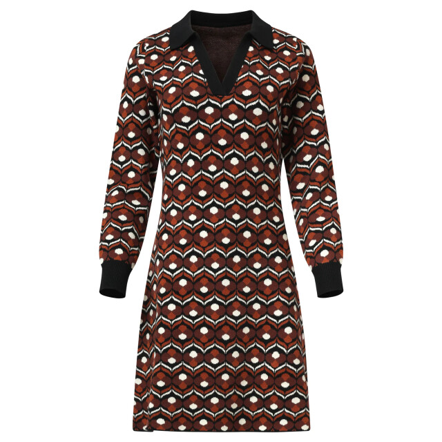 Smashed Lemon Retro gebreide jurk met bruin en zwart print | 25531-775-999 large Smashed Lemon Retro gebreide jurk met bruin en zwart print | 25531-775-999 large