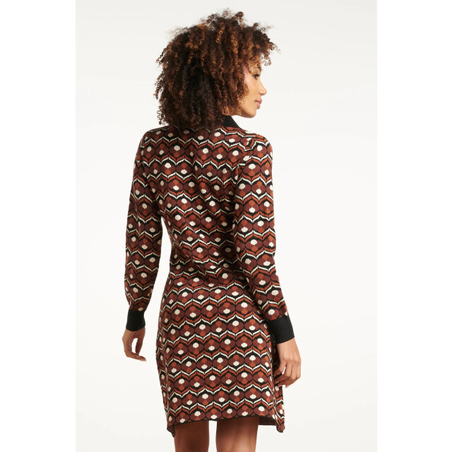 Smashed Lemon Retro gebreide jurk met bruin en zwart print | 25531-775-999 large Smashed Lemon Retro gebreide jurk met bruin en zwart print | 25531-775-999 large