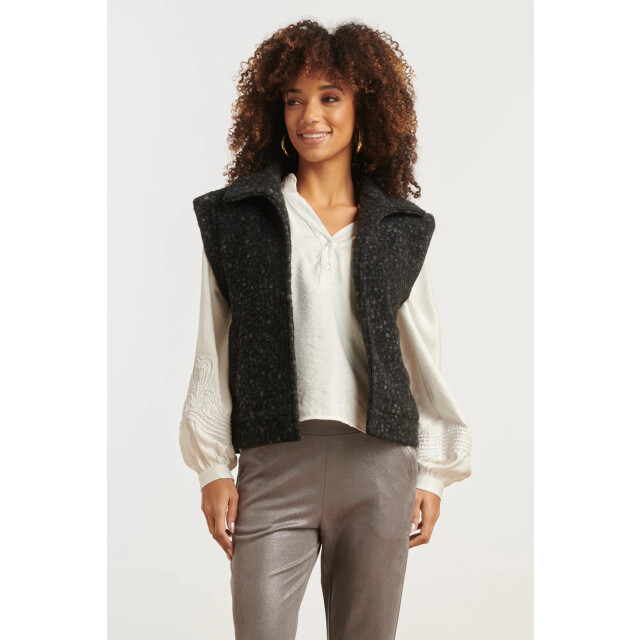 Smashed Lemon Damesbouclé gilet met kraag | 25551-999-4XL large Smashed Lemon Damesbouclé gilet met kraag | 25551-999-4XL large