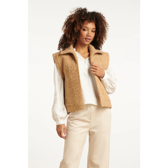Smashed Lemon Damesbouclé gilet met kraag | 25551-735-4XL large Smashed Lemon Damesbouclé gilet met kraag | 25551-735-4XL large