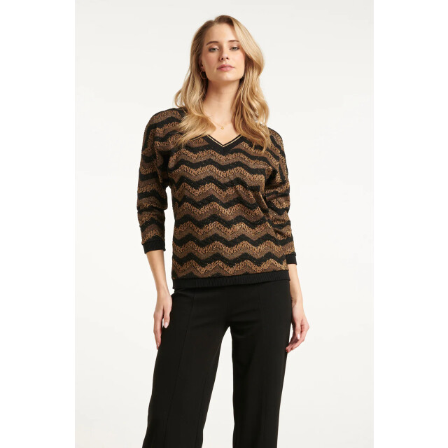 Smashed Lemon Zig-zag top met zwart en goud lurex | 8720331388722 large