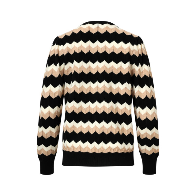 Smashed Lemon Zwart en zand zigzag gebreide dames top met v-hals | 8720331371045 large