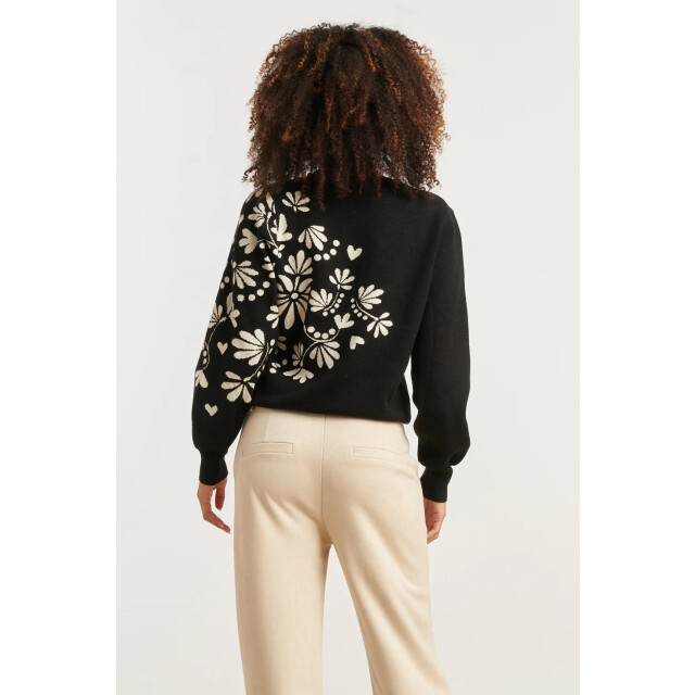 Smashed Lemon Zwart en offwhite bloemenprint met v-hals gebreide top | 8720331372400 large