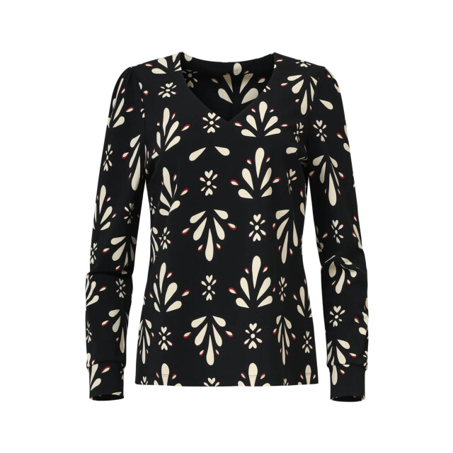 Smashed Lemon Zwart en wit getailleerde top met ornamentaal print in travelkwaliteit | 8720331387213 large