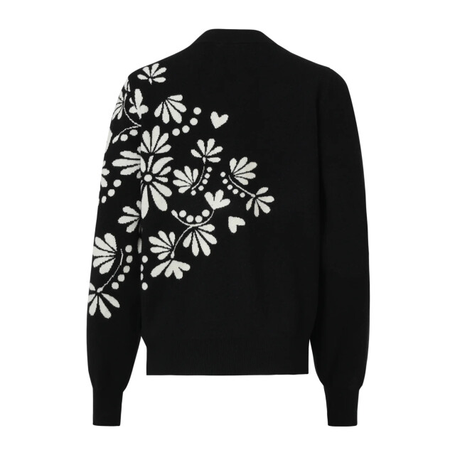 Smashed Lemon Zwart en offwhite bloemenprint met v-hals gebreide top | 8720331372400 large