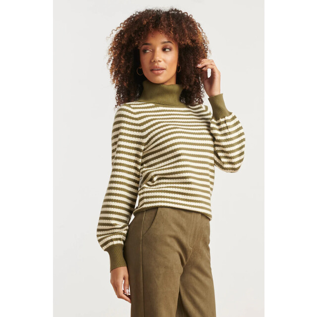 Smashed Lemon Gebreide damestop met hoge col pofmouwen | 8720331371267 large