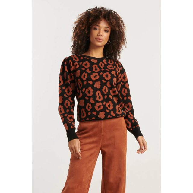 Smashed Lemon Gebreide dierenprint knit top zwart en cognac | 8720331372257 large