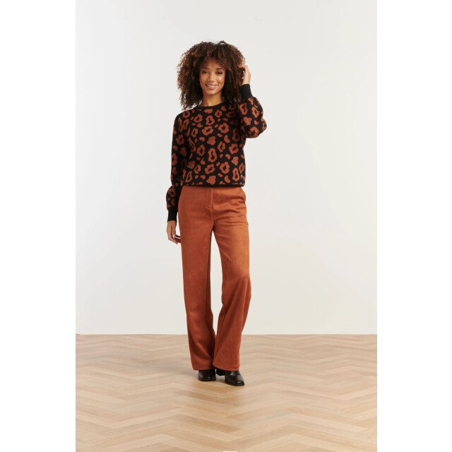 Smashed Lemon Gebreide dierenprint knit top zwart en cognac | 8720331372257 large