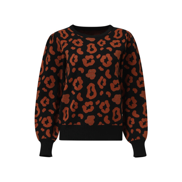 Smashed Lemon Gebreide dierenprint knit top zwart en cognac | 8720331372257 large