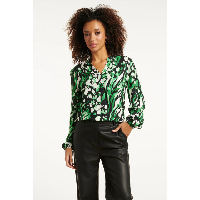 Smashed Lemon Groen en zwart dierenprint top met v-hals | 8720331389019 large