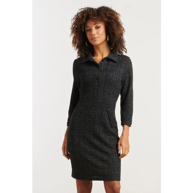 Smashed Lemon Geweven ruittextuur getailleerde jurk | 25604-675-4XL large Smashed Lemon Geweven ruittextuur getailleerde jurk | 25604-675-4XL large