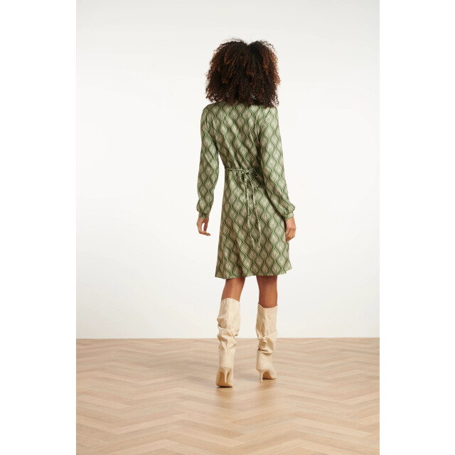 Smashed Lemon Army en off-white blad geprint jurk in stretchstof | 25726-550-010 large Smashed Lemon Army en off-white blad geprint jurk in stretchstof | 25726-550-010 large