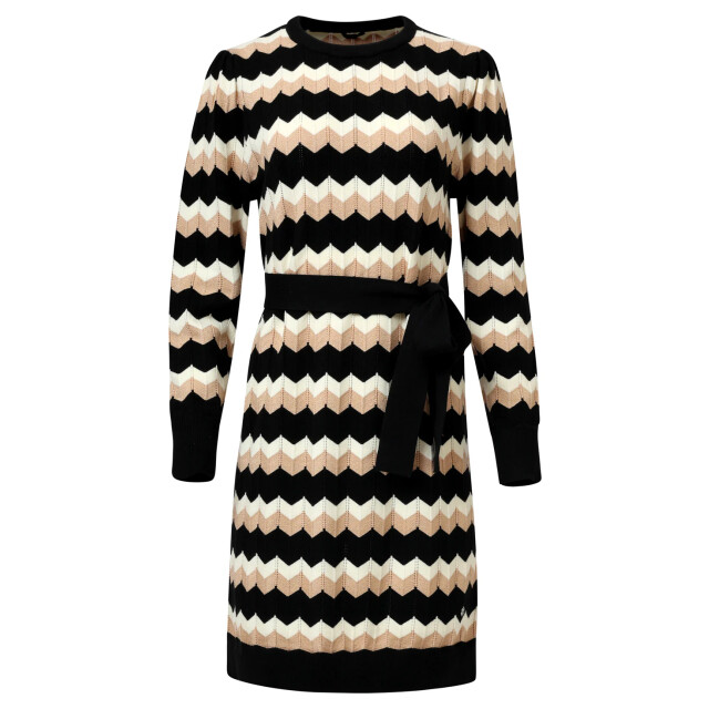 Smashed Lemon Zwart en zand gebreide zigzag jurk | 25521-999-720 large Smashed Lemon Zwart en zand gebreide zigzag jurk | 25521-999-720 large