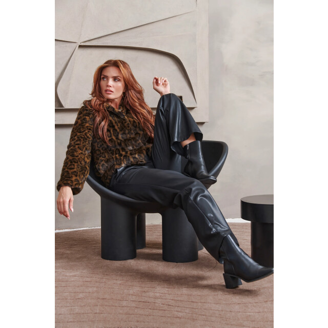 Smashed Lemon Korte jas van imitatiebont met dierenprint bruin en zwart | 8720331372479 large