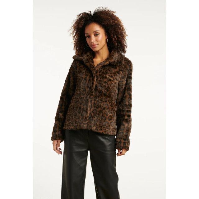 Smashed Lemon Korte jas van imitatiebont met dierenprint bruin en zwart | 8720331372479 large