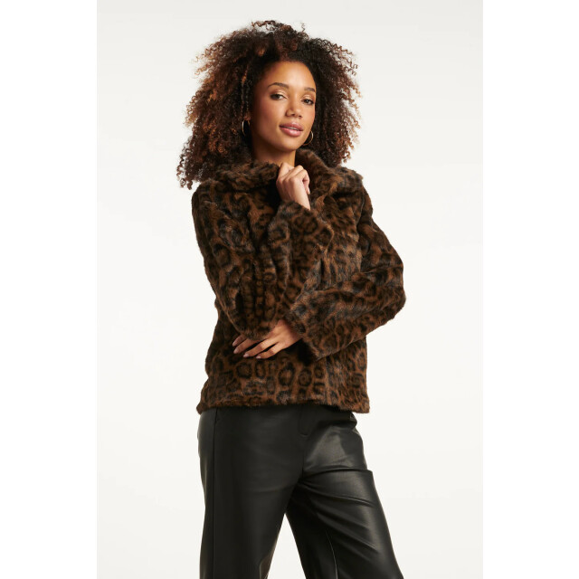 Smashed Lemon Korte jas van imitatiebont met dierenprint bruin en zwart | 8720331372479 large
