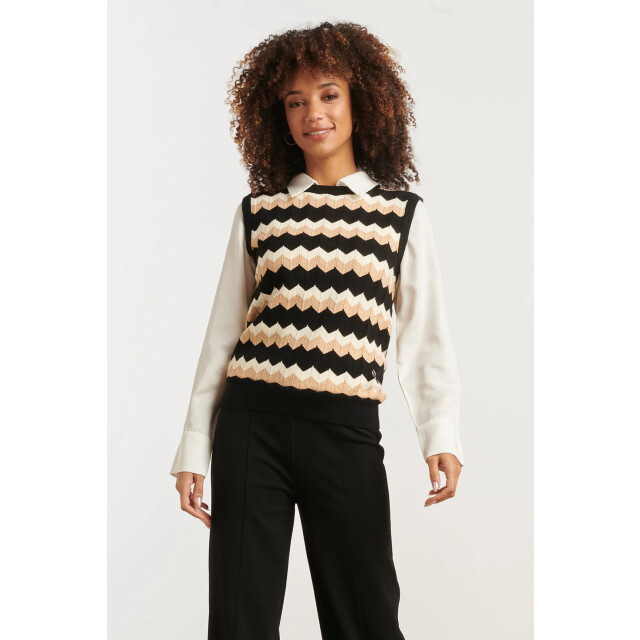 Smashed Lemon Zigzag top in zwarten zand – mouwloze gebreide spencer | 8720331371168 large