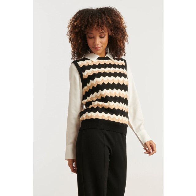 Smashed Lemon Zigzag top in zwarten zand – mouwloze gebreide spencer | 8720331371168 large
